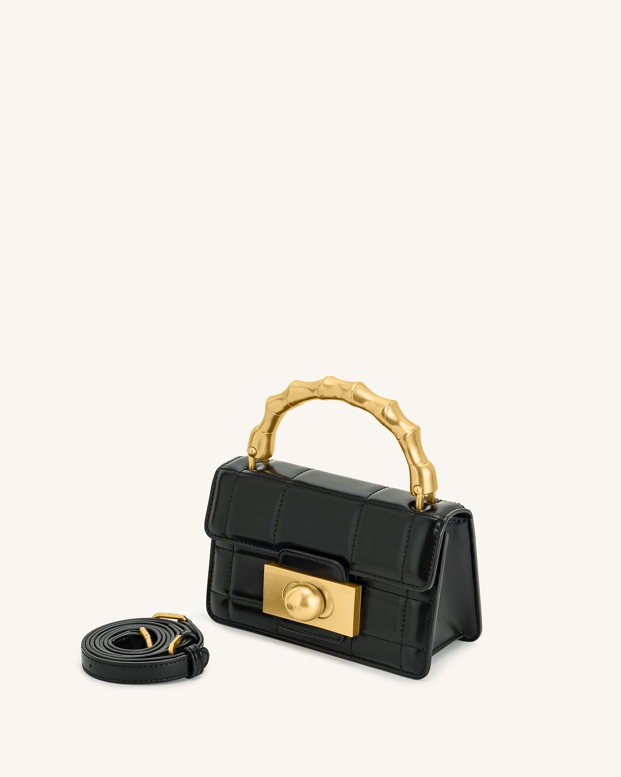 Kaia Handtasche mit Metallgriff und Bambusoptik – Schwarz