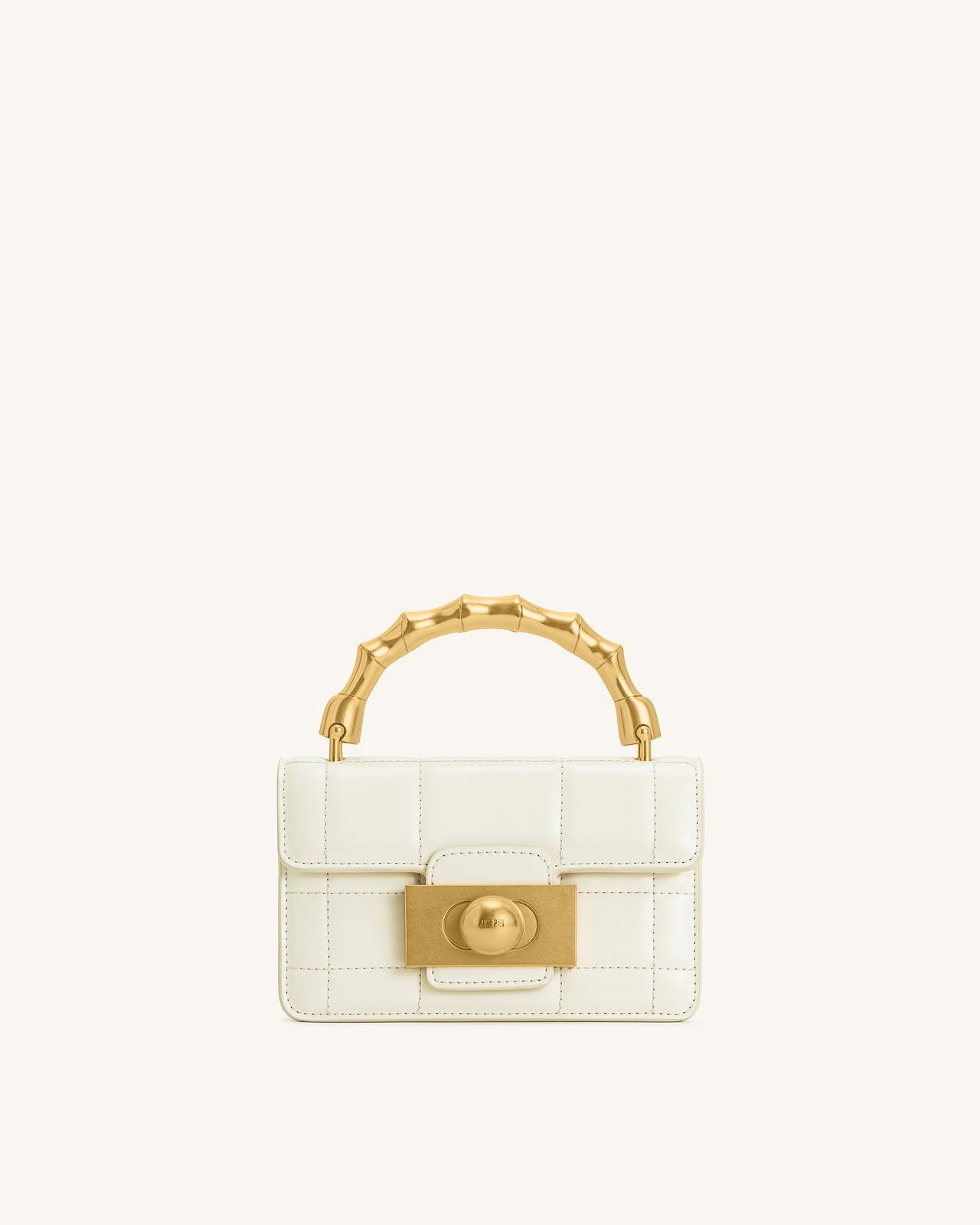 Kaia Handtasche mit Metallgriff und Bambusoptik – Weiß