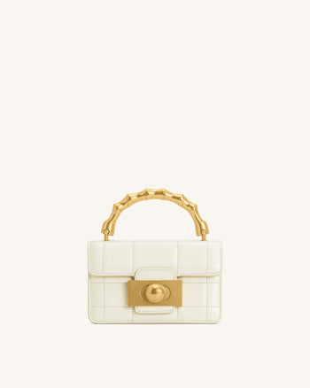 Kaia Handtasche mit Metallgriff und Bambusoptik – Weiß