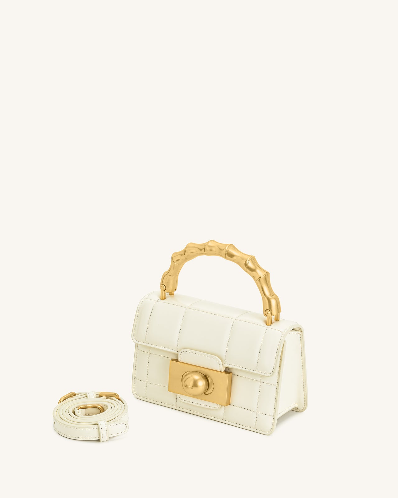 Kaia Handtasche mit Metallgriff und Bambusoptik – Weiß