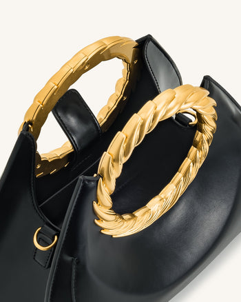 Amiya Skulpturale Tasche mit Blattgriff - Schwarz