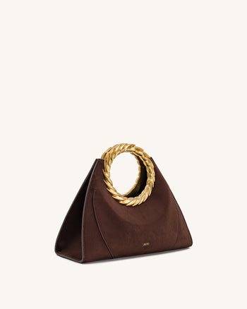 Amiya Blattgriff Kunstleder Skulptur Tasche - Mokkabraun