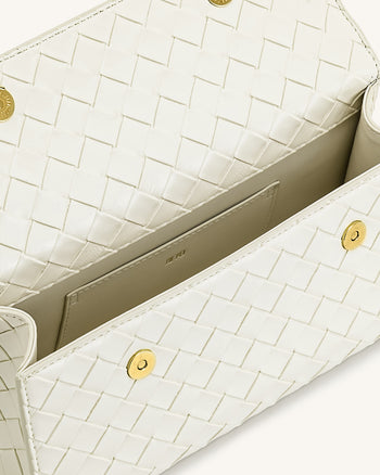 Keyla Handtasche mit gewebter Struktur und Henkel – Weiß