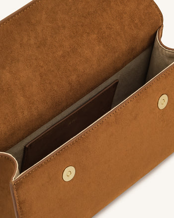 Keyla Handtasche aus Kunstveloursleder mit Griff – Braun