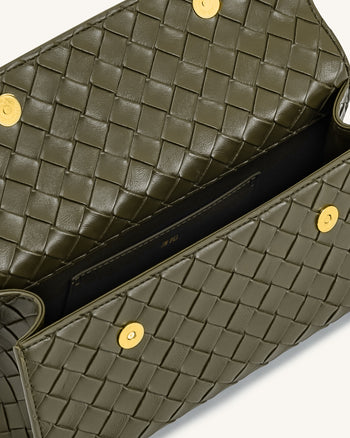 Keyla Handtasche mit gewebter Struktur und Henkel – Olivgrün