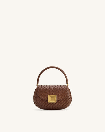 Zuri Handgewebte Tasche mit rundem Henkel - Braun