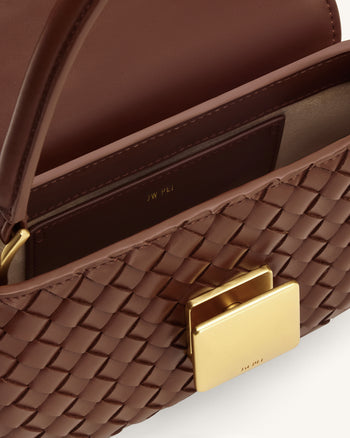 Zuri Handgewebte Tasche mit rundem Henkel - Braun
