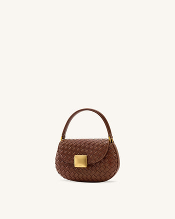 Zuri Handgewebte Tasche mit rundem Henkel - Braun