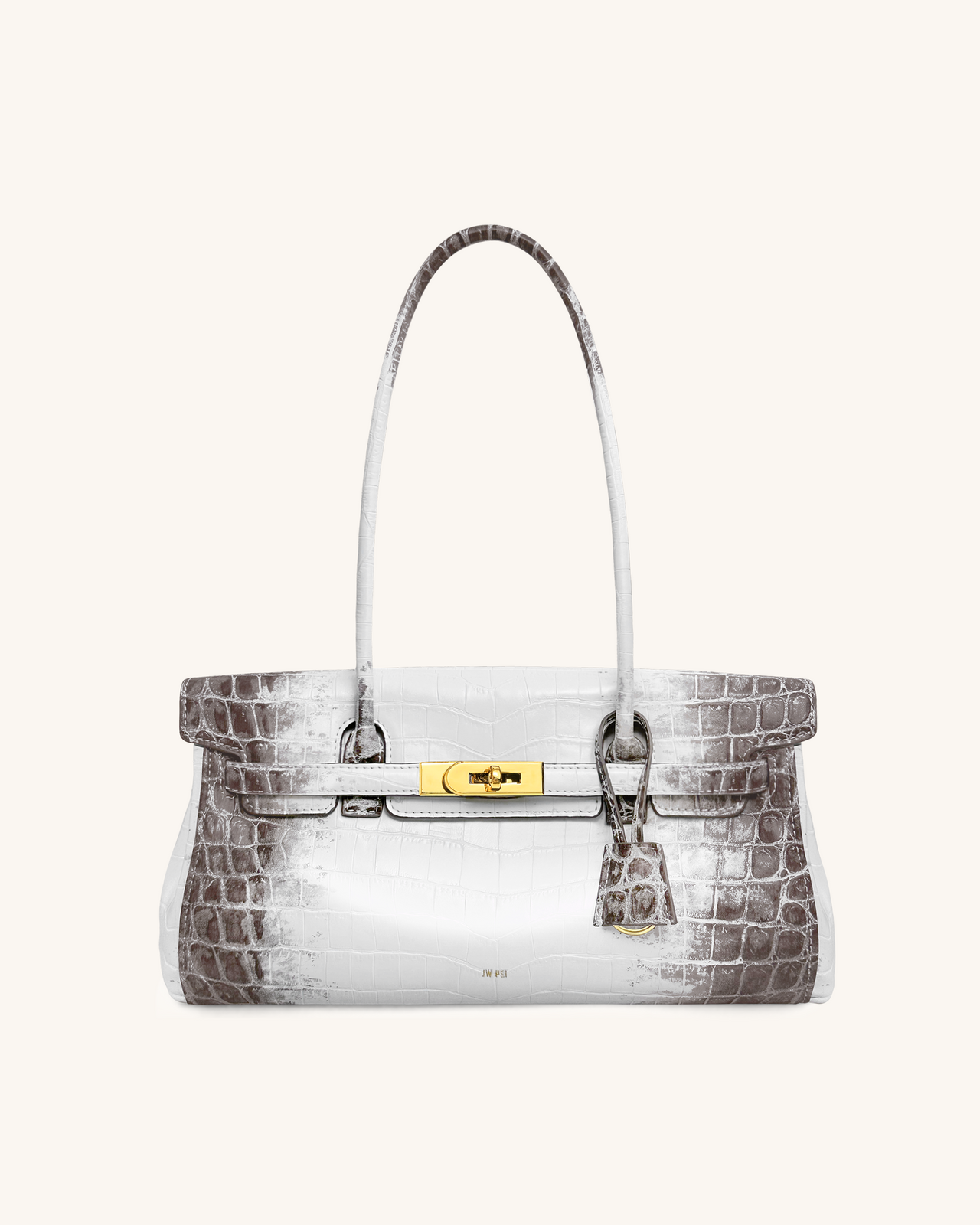 Yara Schultertasche – Weißes Krokoprägung