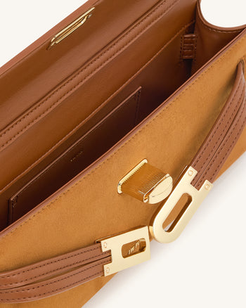 Bria Strukturierte Handtasche mit oberem Griff aus Kunst-Wildleder – Braun