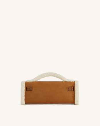 Bria Strukturierte Handtasche mit oberem Griff aus Kunst-Wildleder – Gelbbraun