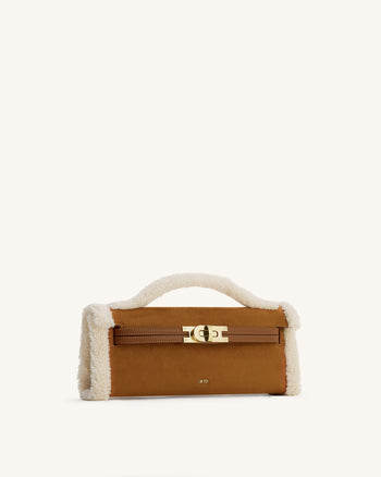 Bria Strukturierte Handtasche mit oberem Griff aus Kunst-Wildleder – Gelbbraun