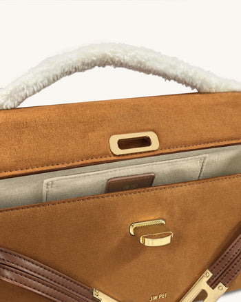 Bria Strukturierte Handtasche mit oberem Griff aus Kunst-Wildleder – Gelbbraun