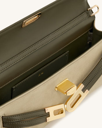 Bria Strukturierte Handtasche mit oberem Griff aus Kunst-Wildleder – Dunkles Olivgrün