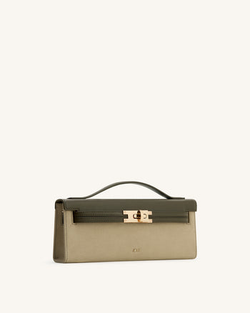 Bria Strukturierte Handtasche mit oberem Griff aus Kunst-Wildleder – Dunkles Olivgrün