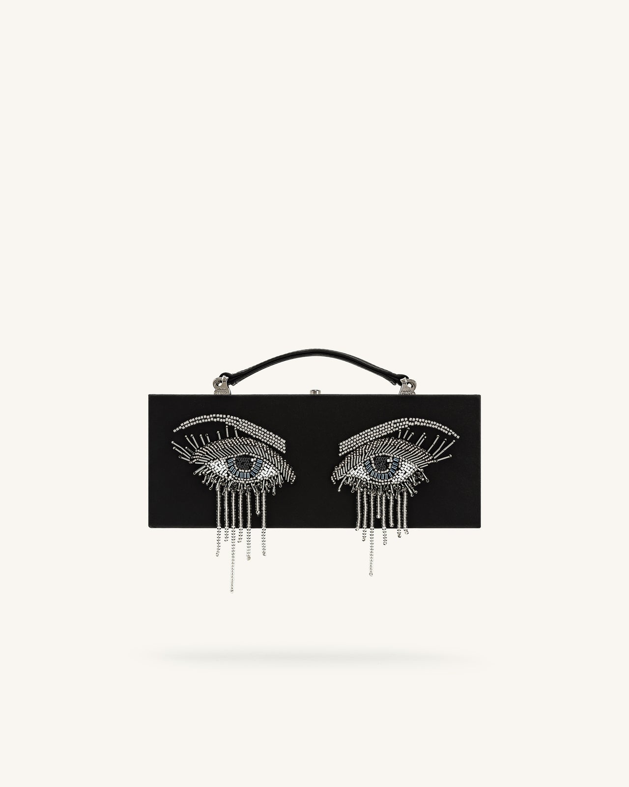 Vera Rechteckige Clutch mit Perlendekor – Schwarz