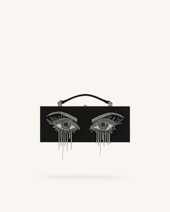 Vera Rechteckige Clutch mit Perlendekor – Schwarz