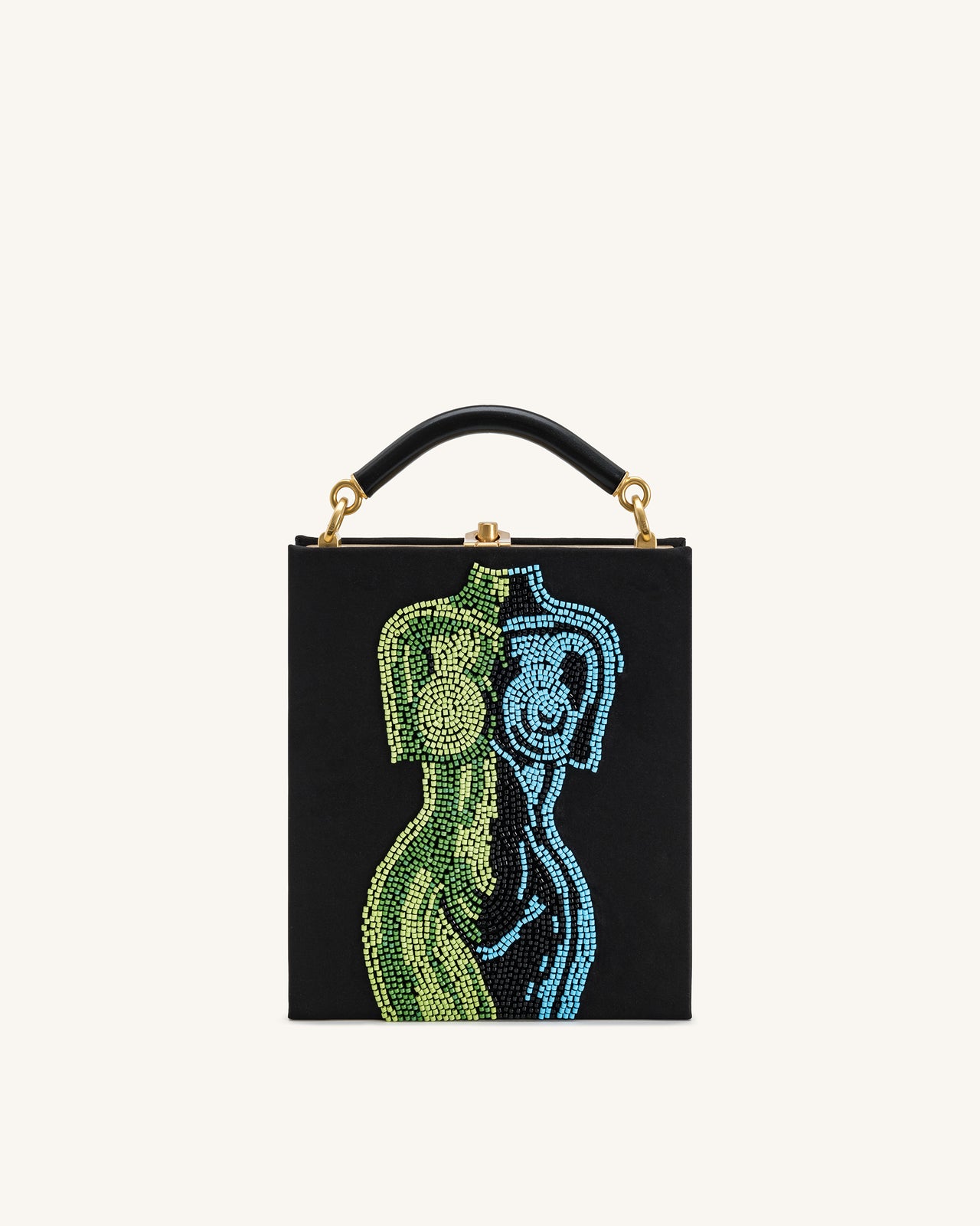 Elle Bunte, perlenbesetzte Buch-Henkeltasche - Schwarz