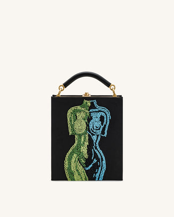 Elle Bunte, perlenbesetzte Buch-Henkeltasche - Schwarz