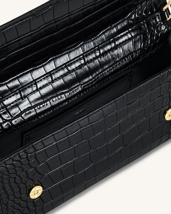 Maya Henkeltasche mit leopardenförmigem Metallgriff - Schwarz Krokodil