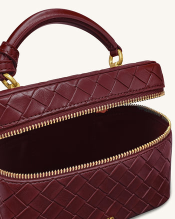Cleo Gewebte Textur Box Shape Top Handle Tasche - Kaminrot