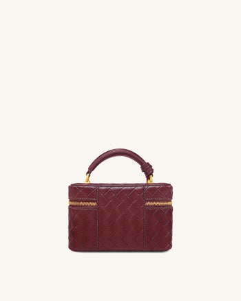 Cleo Gewebte Textur Box Shape Top Handle Tasche - Kaminrot