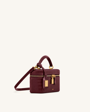 Cleo Box Shape Top Handle Tasche - Kaminrot Kroko