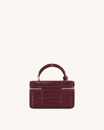 Cleo Box Shape Top Handle Tasche - Kaminrot Kroko