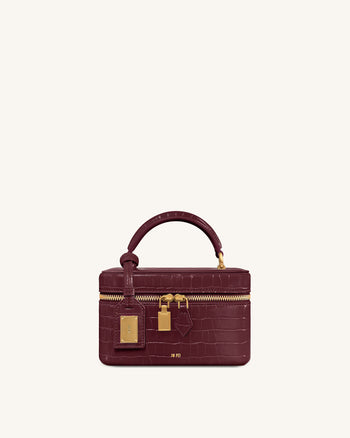 Cleo Box Shape Top Handle Tasche - Kaminrot Kroko