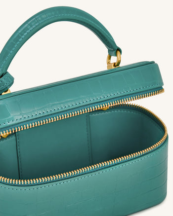 Cleo Boxförmige Handtasche mit Tragegriff - Grünes Krokoprägung