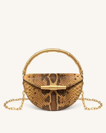 Sylvie Schlangenprint-Halbmond-Henkeltasche – Gelbbraun