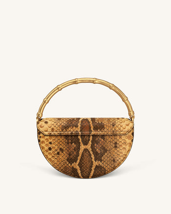 Sylvie Schlangenprint-Halbmond-Henkeltasche – Gelbbraun