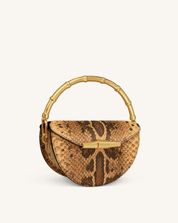 Sylvie Schlangenprint-Halbmond-Henkeltasche – Gelbbraun
