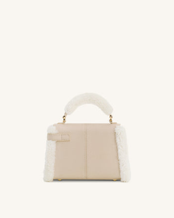 Elise Henkeltasche mit Kunstpelzbesatz - Taupe