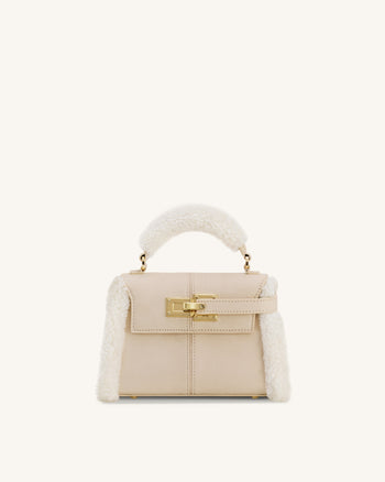 Elise Henkeltasche mit Kunstpelzbesatz - Taupe