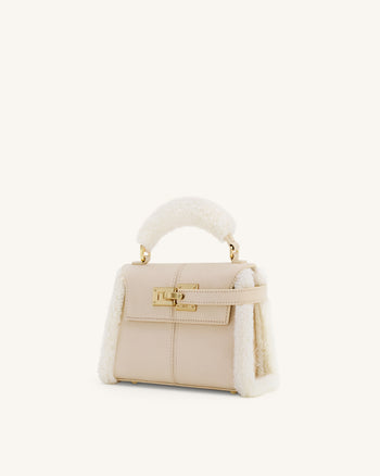 Elise Henkeltasche mit Kunstpelzbesatz - Taupe