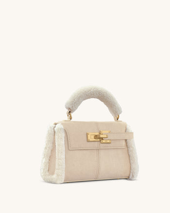Elise Henkeltasche mit Kunstpelzbesatz - Taupe