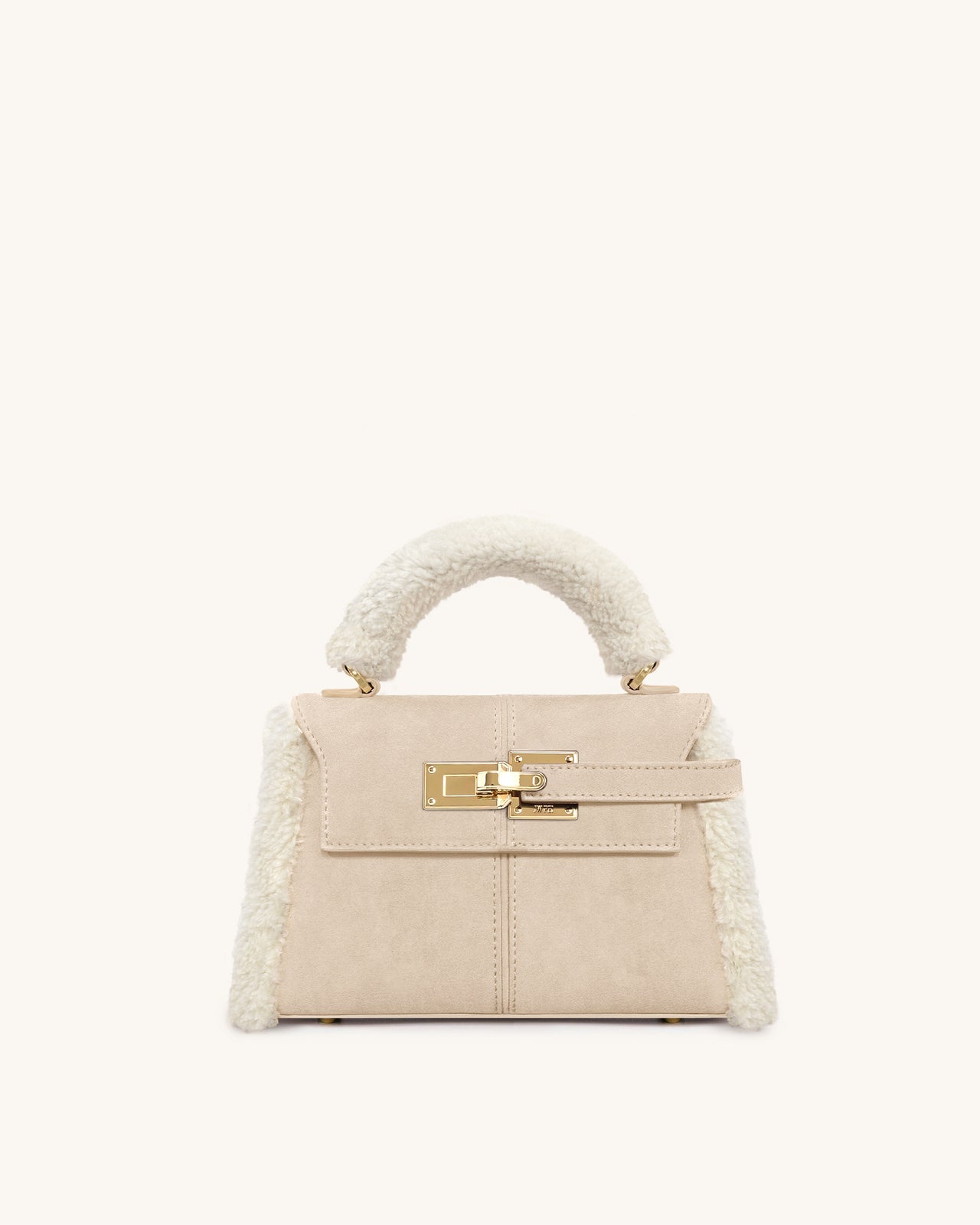 Elise Henkeltasche mit Kunstpelzbesatz - Taupe