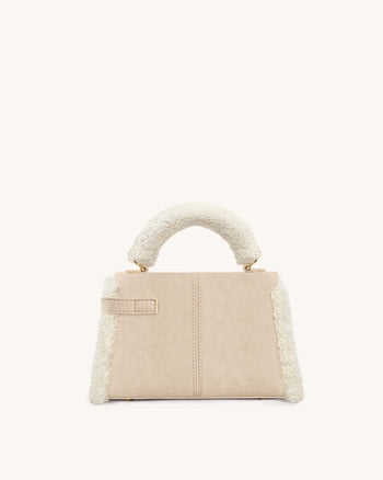 Elise Henkeltasche mit Kunstpelzbesatz - Taupe