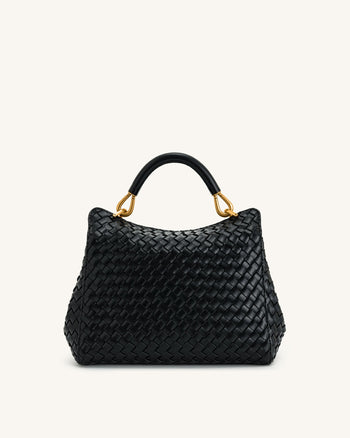 Lucia Klassische Top-Handle Gewebte Tasche - Schwarz