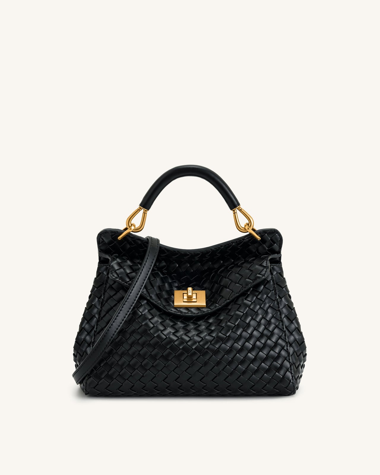 Lucia Klassische Top-Handle Gewebte Tasche - Schwarz
