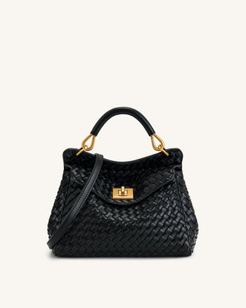 Lucia Klassische Top-Handle Gewebte Tasche - Schwarz
