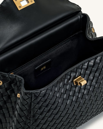 Lucia Klassische Top-Handle Gewebte Tasche - Schwarz