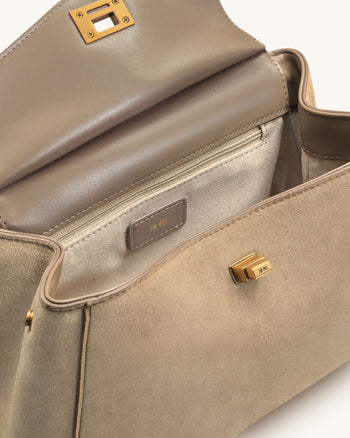 Lucia Klassische Handtasche aus Kunstwildleder – Taupe