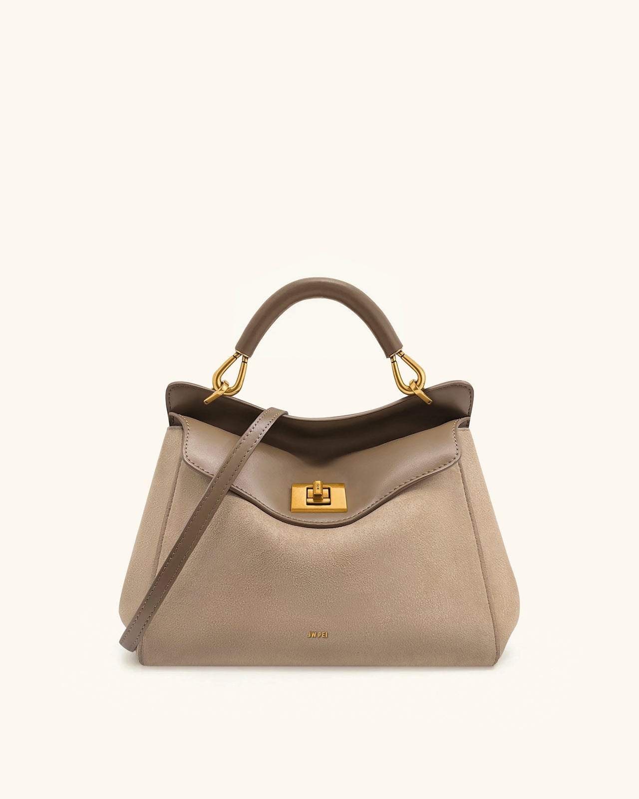 Lucia Klassische Handtasche aus Kunstwildleder – Taupe