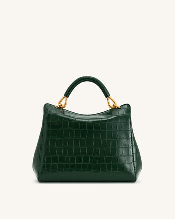 Lucia Klassische Top-Handtasche - Grünes Krokodil-Prägung
