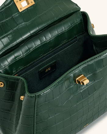 Lucia Klassische Top-Handtasche - Grünes Krokodil-Prägung