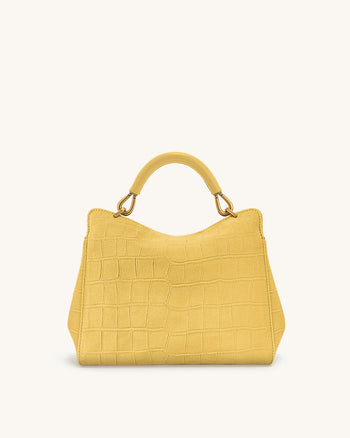 Lucia Klassische Handtasche aus Kunstwildleder mit Krokoprägung – Gelb