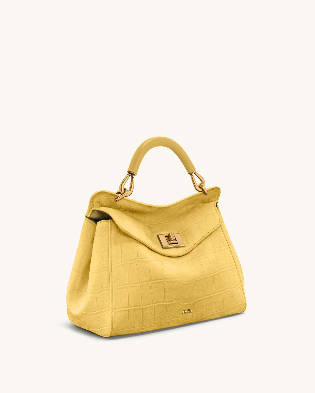 Lucia Klassische Handtasche aus Kunstwildleder mit Krokoprägung – Gelb