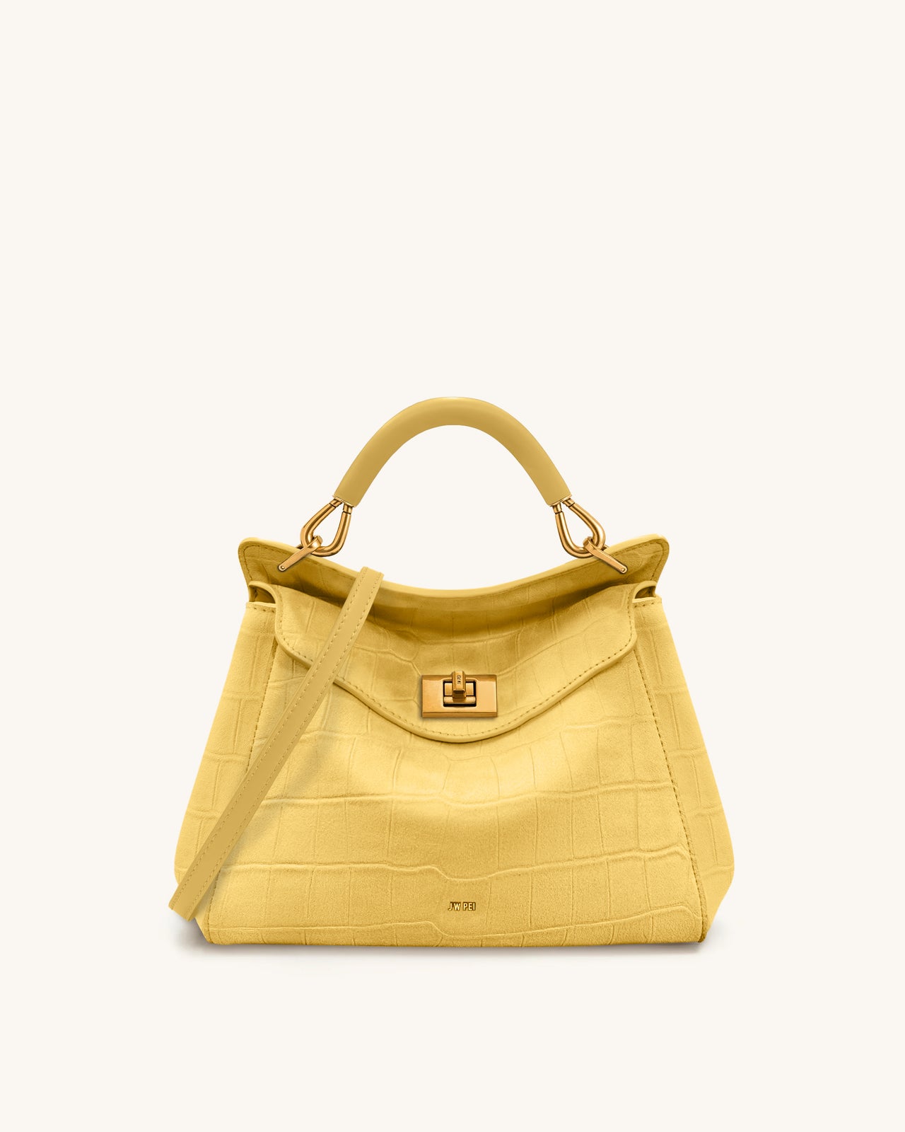 Lucia Klassische Handtasche aus Kunstwildleder mit Krokoprägung – Gelb
